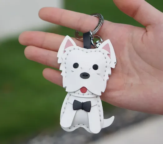 Dreamzoo original West Highland White Terrier Dog Car Key Chain West Highland cowhide dog Zodiac bag Pendant - Black Tie