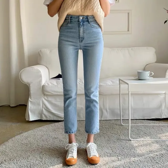 High Waist Slimming Cropped Spring And Autumn Straight Jeans Light Blue Trousers Lock Edge - Shop at LoveMi