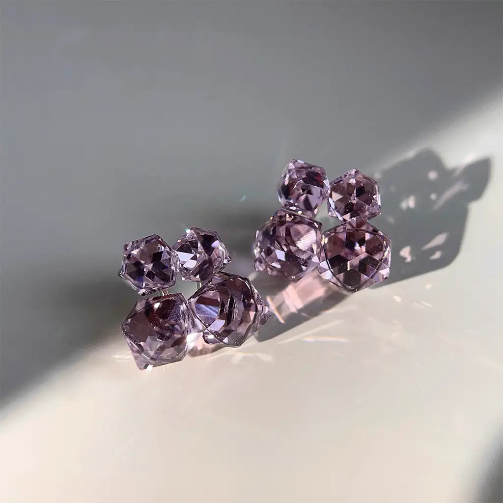 Geometry Pattern In Purple Glass Crystal Three-dimensional Cube Sugar Stud Earrings