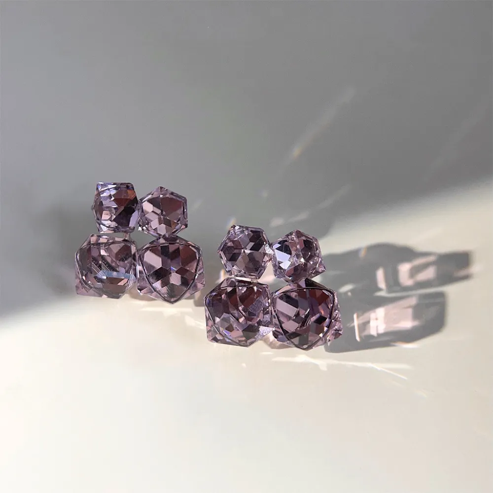 Geometry Pattern In Purple Glass Crystal Three-dimensional Cube Sugar Stud Earrings