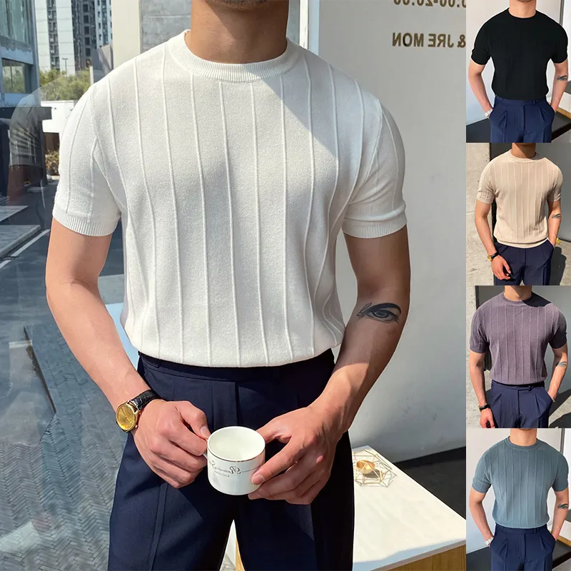 Short Sleeve Knitted T-shirt Summer Men's Light Round Neck