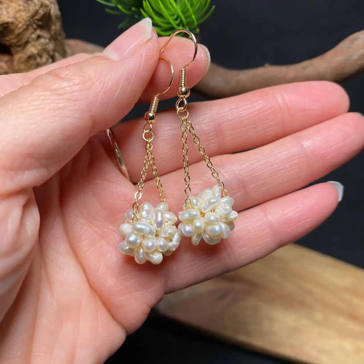Natural Pearl Handmade Ball Earrings Girly Temperamental Eardrops