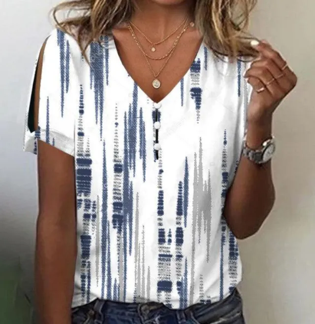 Casual V Neck Short Sleeved Regular Color4 - Shop at LoveMi