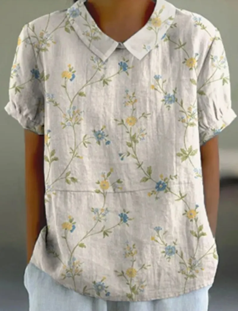 Women's Loose Printed Crew Neck Top - Style 1