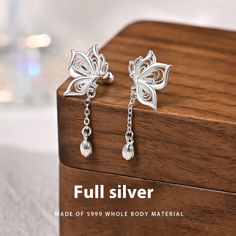 silver-tassel-butterfly-earrings-women商品图像