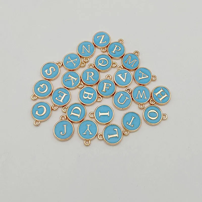 Double-sided Dripping Alloy Round 26 26 English Letter Bracelet Necklace Pendant Ornament - Blue