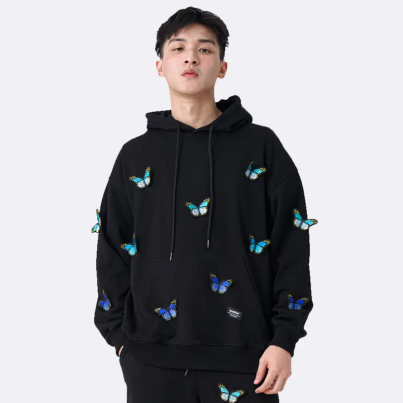 Gradient Butterfly Embroidered Hoodie For Men And Women