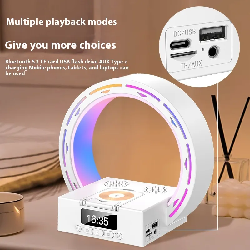 4 In 1 Wireless Bluetooth-compatible Speaker Charging Pad Bedside Lamp With Alarm Clock Wake-Up Light For Bedroom Support USB Drive TF Card – image 7