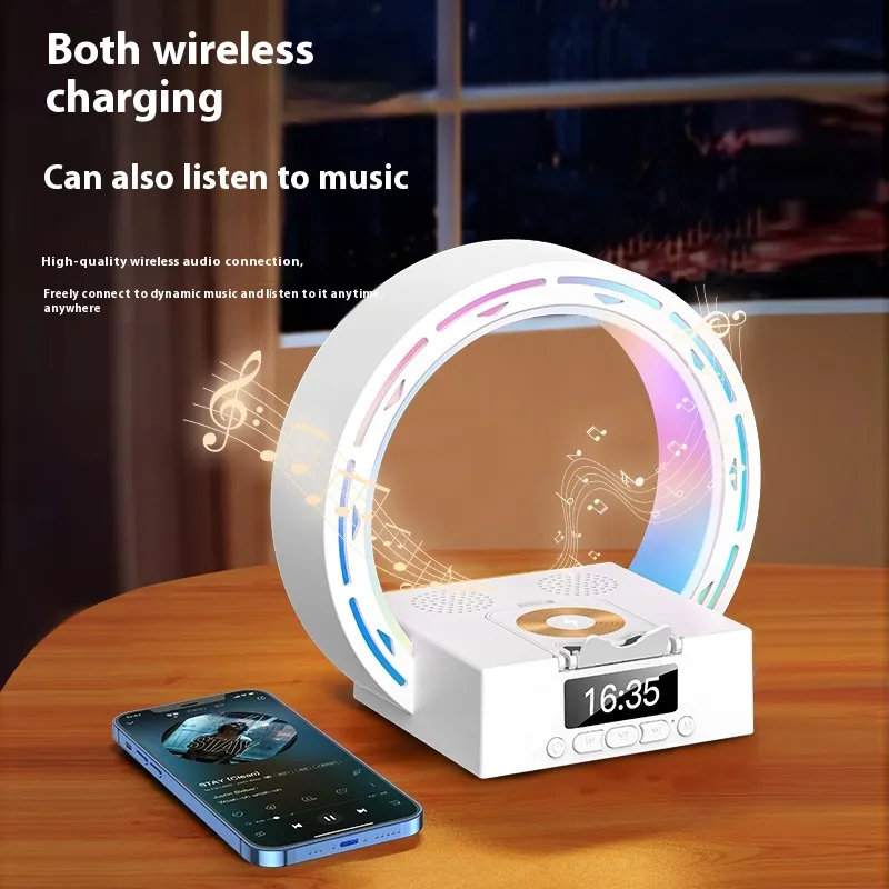 4 In 1 Wireless Bluetooth-compatible Speaker Charging Pad Bedside Lamp With Alarm Clock Wake-Up Light For Bedroom Support USB Drive TF Card – image 6