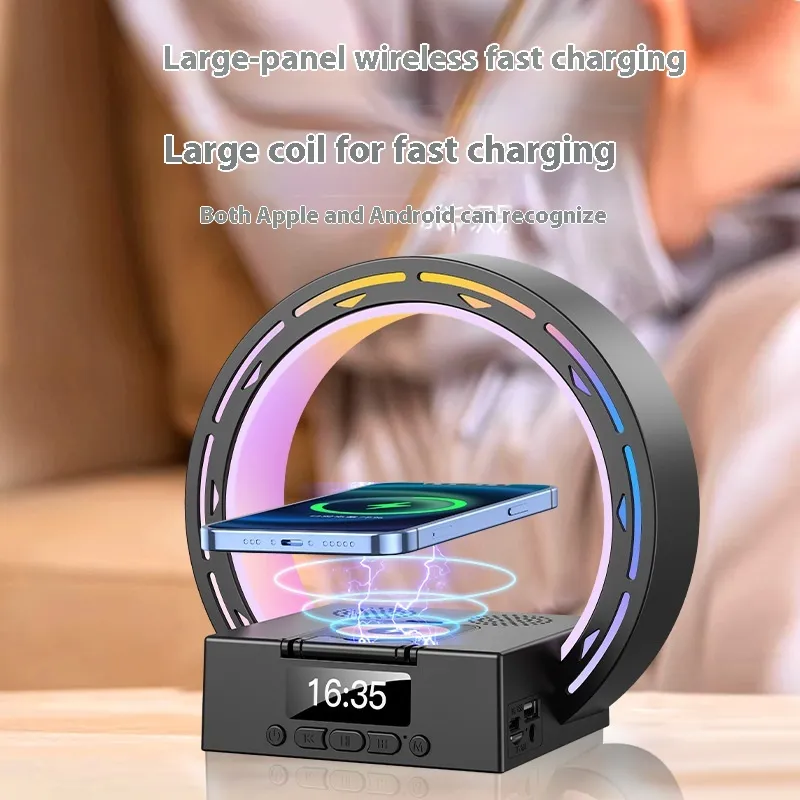 4 In 1 Wireless Bluetooth-compatible Speaker Charging Pad Bedside Lamp With Alarm Clock Wake-Up Light For Bedroom Support USB Drive TF Card – image 4