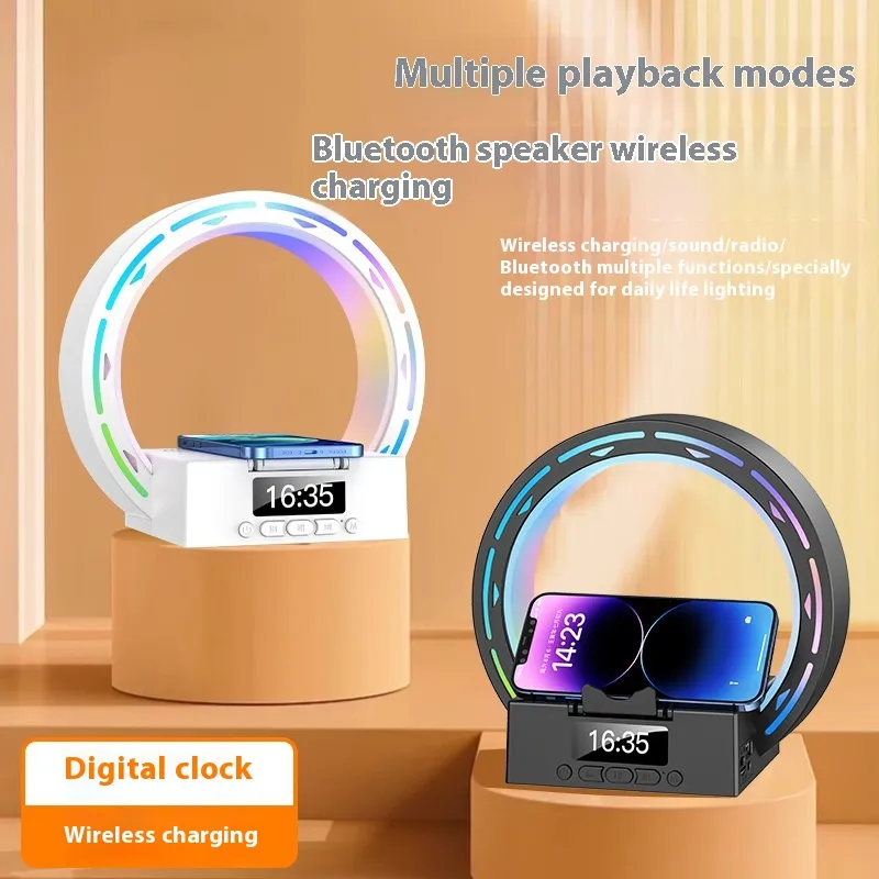 4 In 1 Wireless Bluetooth-compatible Speaker Charging Pad Bedside Lamp With Alarm Clock Wake-Up Light For Bedroom Support USB Drive TF Card – image 5