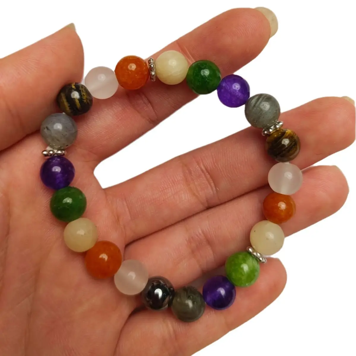 Amethyst Green Dongling Stone 8mm Beaded Bracelet