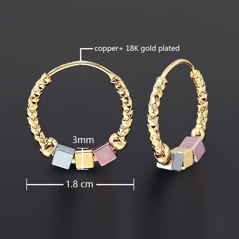 Gold contrast rosette hoop earrings. Specifications: Material: Copper Shape: geometric type Popular elements: circles, lines Packing list: Earrings *1 pair/Earrings *2 pairs. Image 1. Image 2. Image 3. Image 4. Image 5. Image 6. Image 7. Image 8. Image 9.