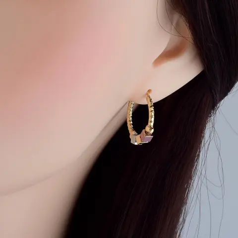Hollow Rosette Earrings with Gold Contrast Hoops