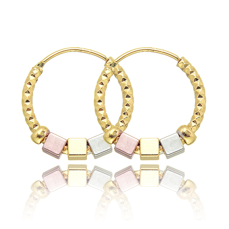 Gold contrast rosette hoop earrings. Specifications: Material: Copper Shape: geometric type Popular elements: circles, lines Packing list: Earrings *1 pair/Earrings *2 pairs. Image 1. Image 2. Image 3. Image 4. Image 5. Image 6. Image 7. Image 8. Image 9.