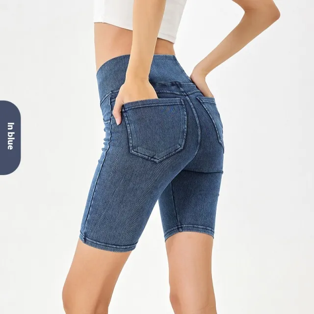 Cross High Waist Denim Shorts Women's High Elastic Sports Cycling Pants Smalt M - Shop at LoveMi