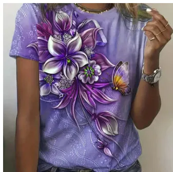 Pattern Round Neck T shirt Leisure Short Sleeve Myl0746 L - Shop at LoveMi