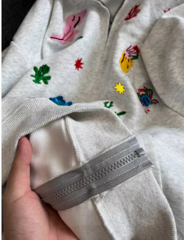 American Retro Multi Element Embroidered Hooded Jacket For Women