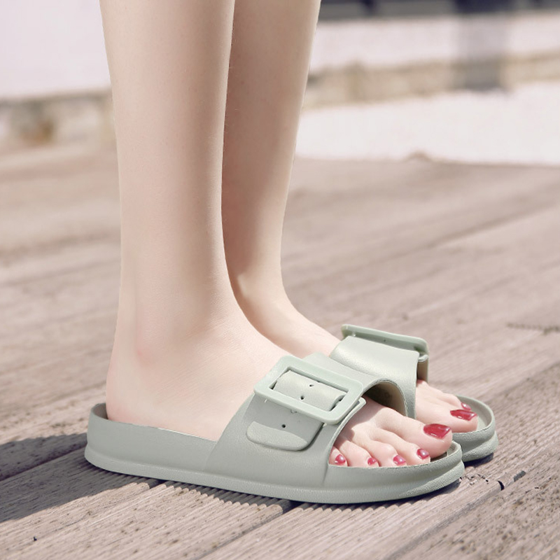 Solid Buckle Home Slippers Summer Non-slip Floor Bathroom Slipper Women Garden House Shoes — image 11 of 14