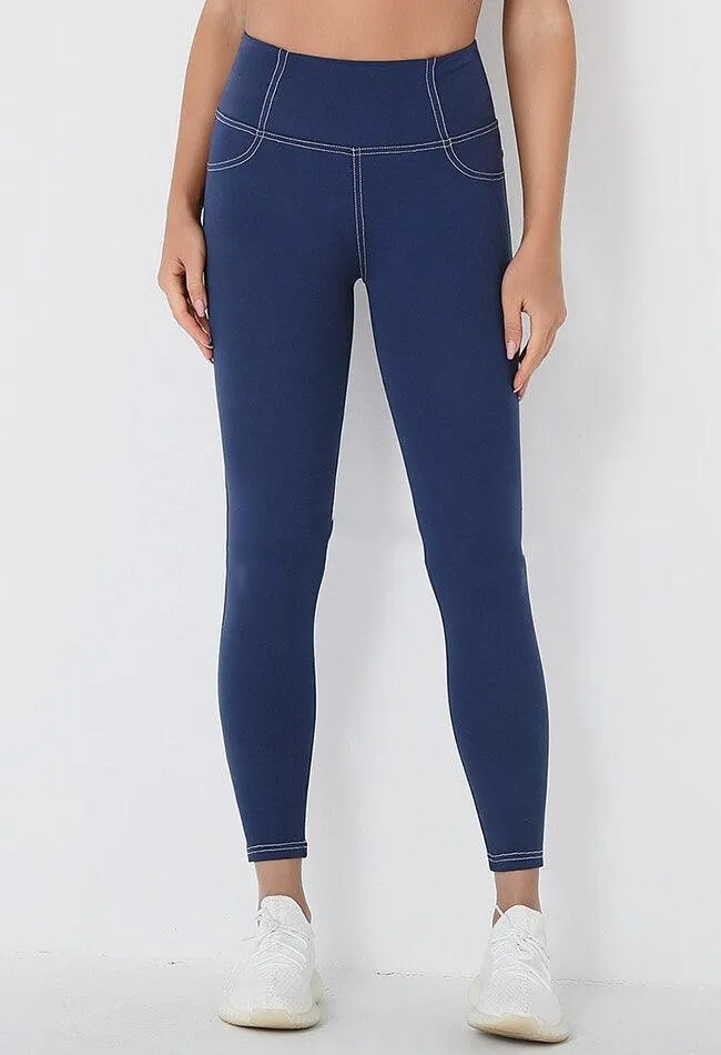 Women's Printed Denim Inspired Leggings - Blue - View 1