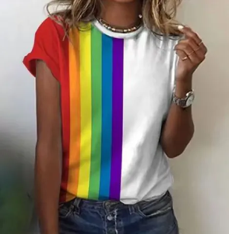 Women's T shirt Green Blue Pink Printed Short Sleeve Casual Weekend Basic V neck Tmw17116 - Shop at LoveMi
