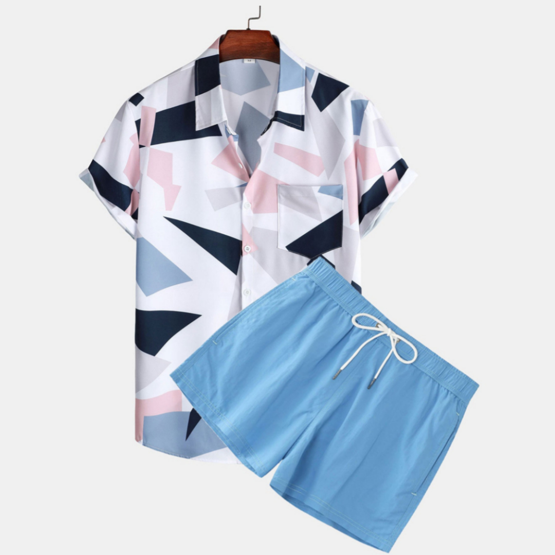 Women's 3D Digital Letter Print Short-sleeve Shirt Shorts Suit