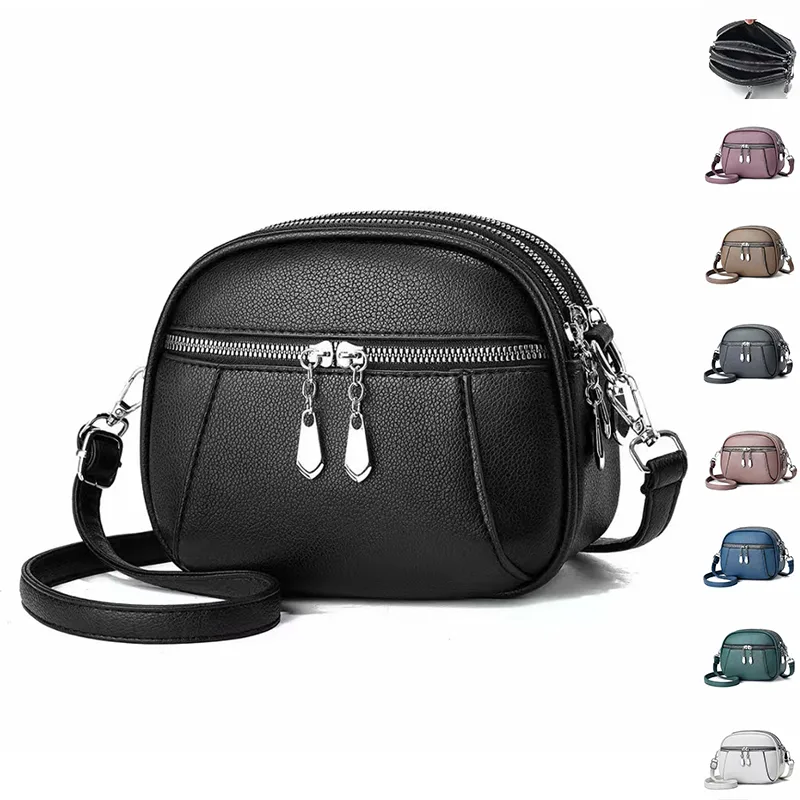 Solid Color Small Round Bag Fashion Multi-pocket Large Capacity