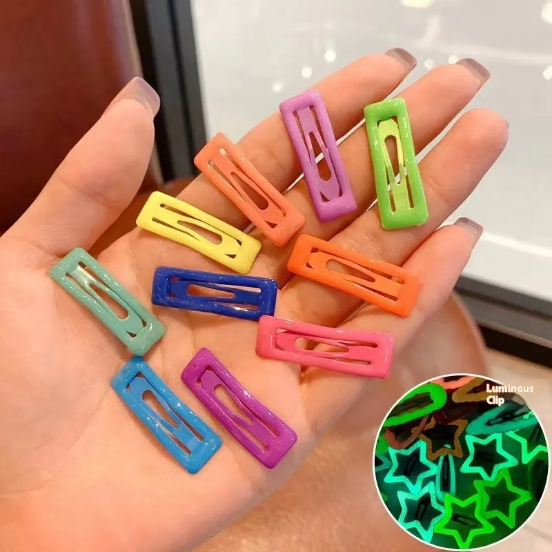 Trendy Luminous Children's Paint Barrettes Cute - 3Cm Square 10 Pack