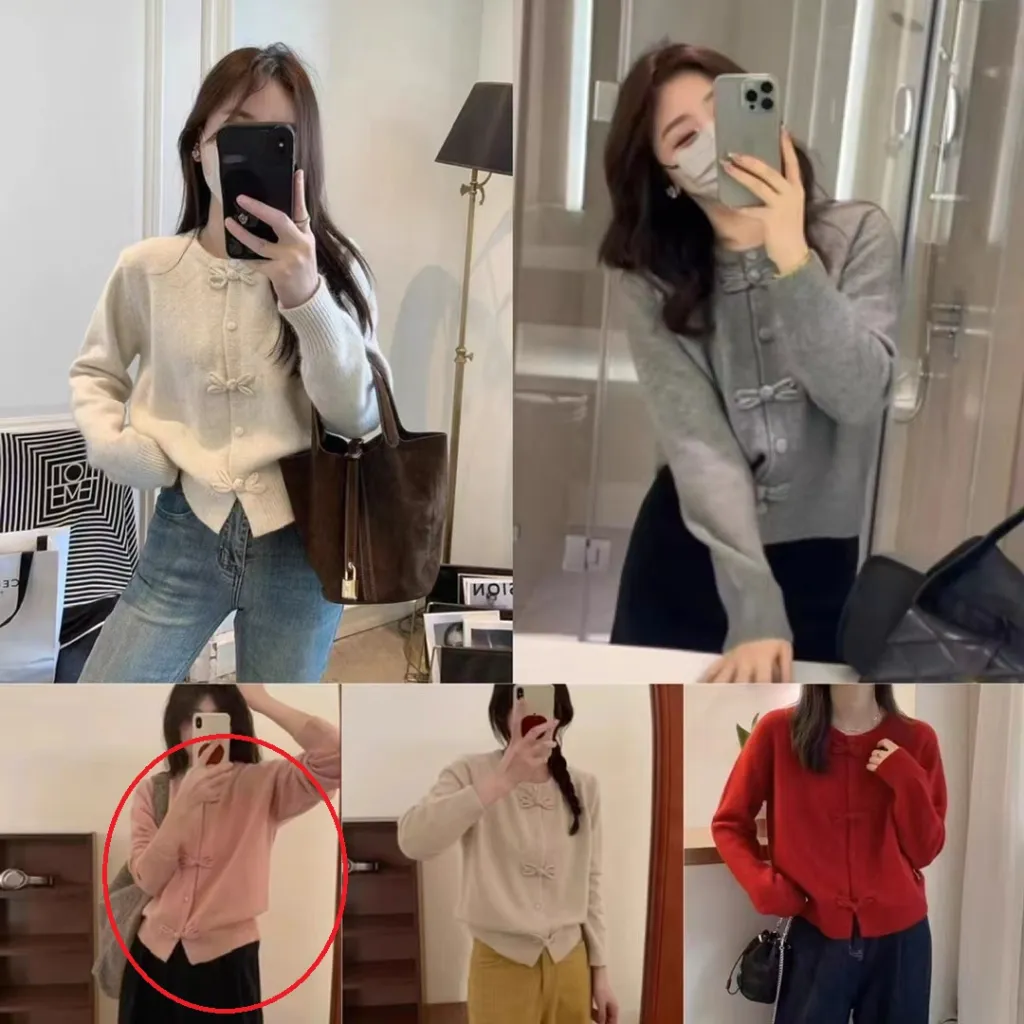 National Style Design Round Neck Sweater With Buckle - Pink