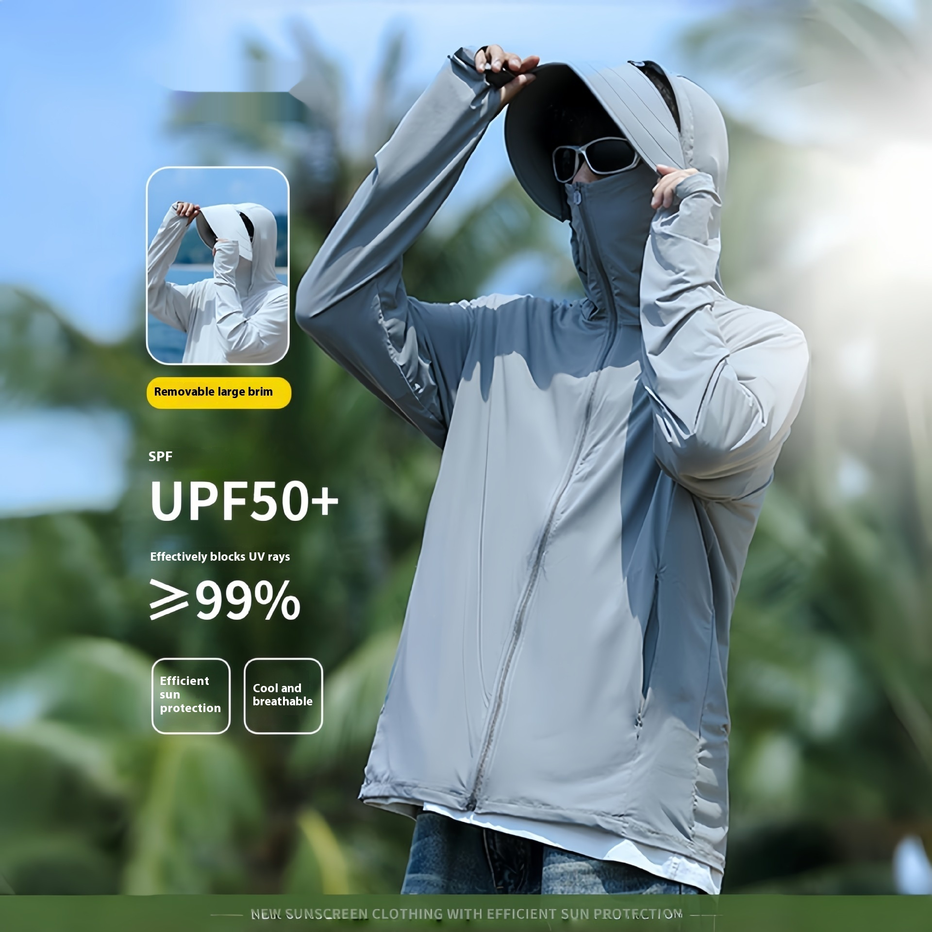 Ice Silk Sun Protection Clothing Brim Detachable Cold Cover Outdoor UV-proof UPF50 Quick-drying Couple