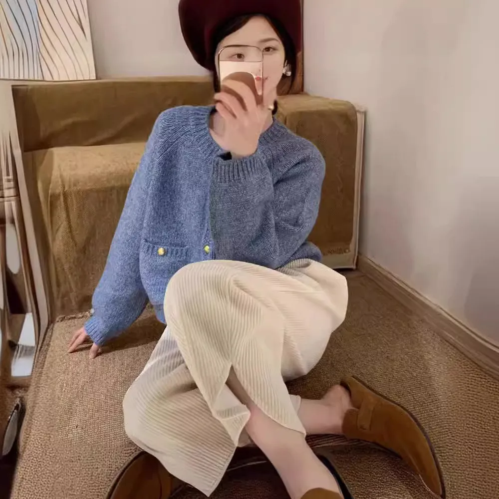 Loose Cropped Sweater Coat Western Style Youthful-looking
