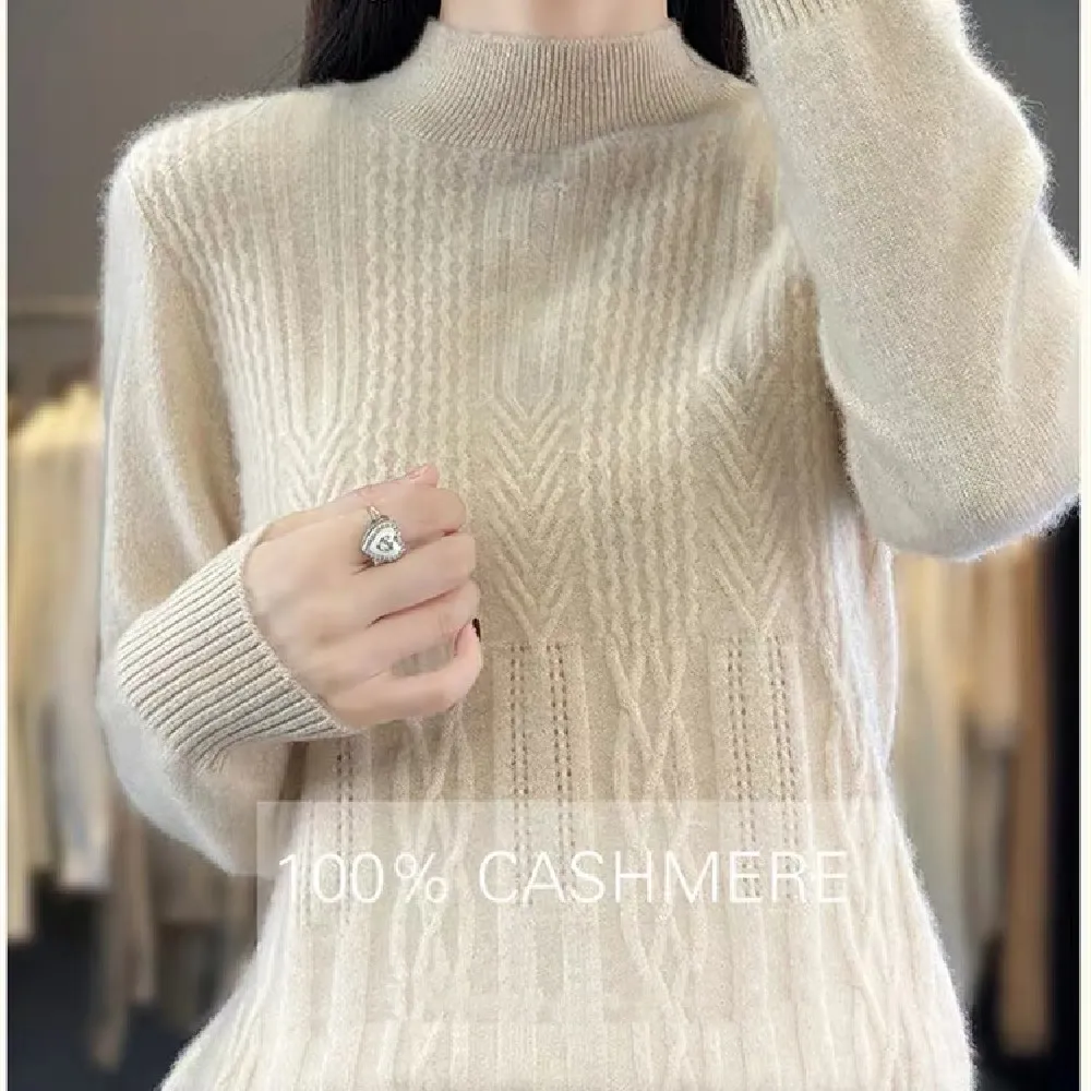 Autumn And Winter Mock Neck Sweater Fashion Pullover Solid Color Sweater - Camel