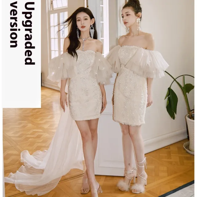 Tube Top Cinched Waist Miniskirt Fairy Champagne Upgraded Zipper S - Shop at LoveMi