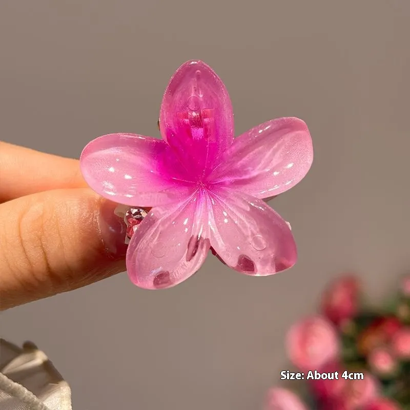 High Sense Plumeria Rubra Seaside Holiday Barrettes - 3 Small Size Rose Red 4Cm