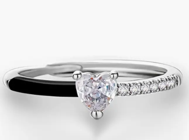 Copper Zircon Heart Rectangular Cut Half Enamel Ring Female Opening