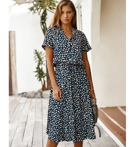 Fashion polka dot print short sleeve dress for women