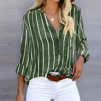 Simple And Fashionable Printed Striped Shirt For Women Army Green - Shop at LoveMi