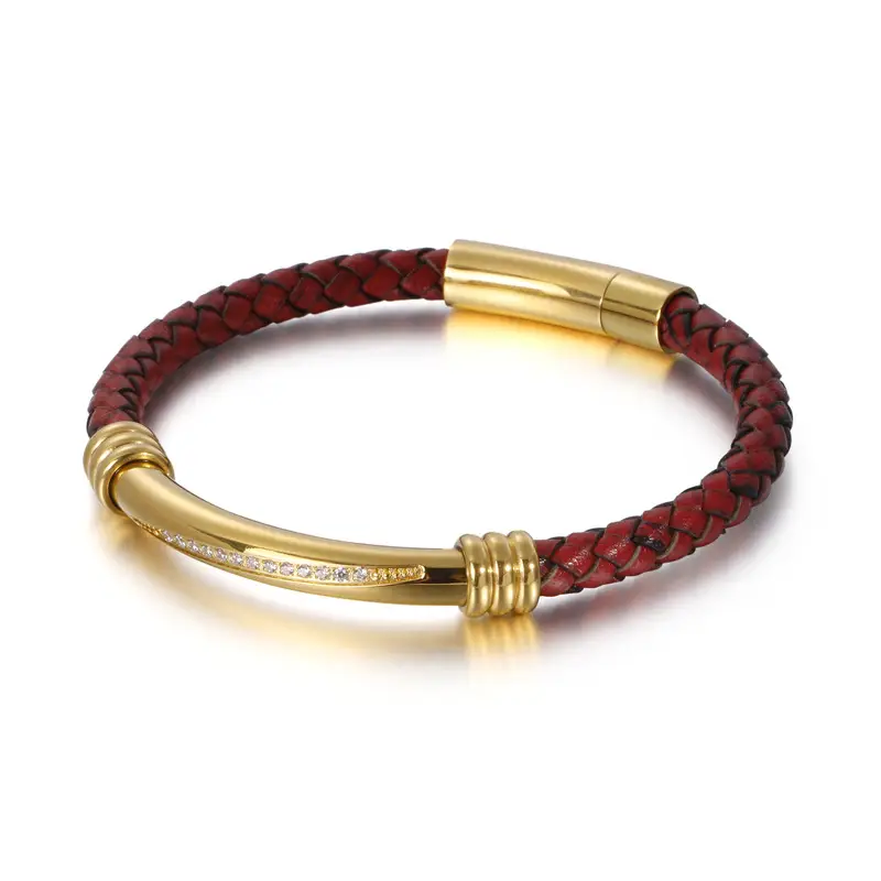 Simple Leather Rope Braided Fashion Men's Bracelet Stainless Steel