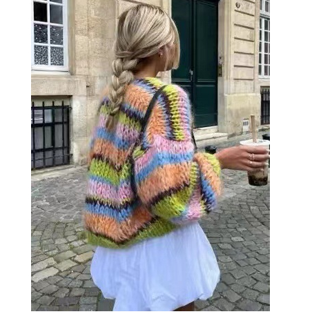 Women's Multi color Long sleeved Knitted Cardigan Rainbow - Shop at LoveMi