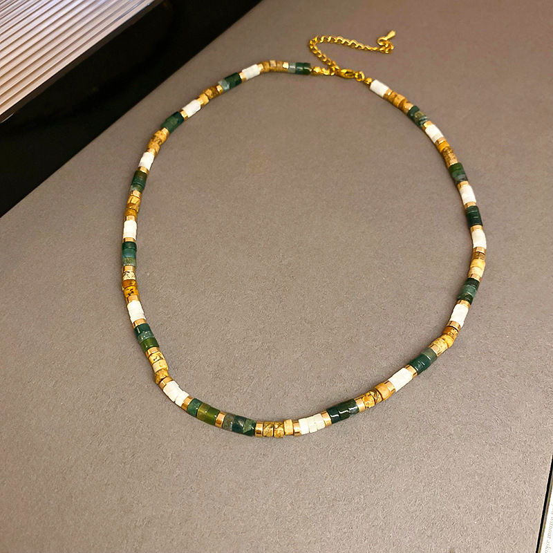 Real Gold Plating Vintage Natural Stone Eight-pointed Stars Necklace Simple And Light Luxury