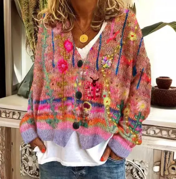 Christmas Abstract Printing Casual Cardigan Sweater Color1 - Shop at LoveMi