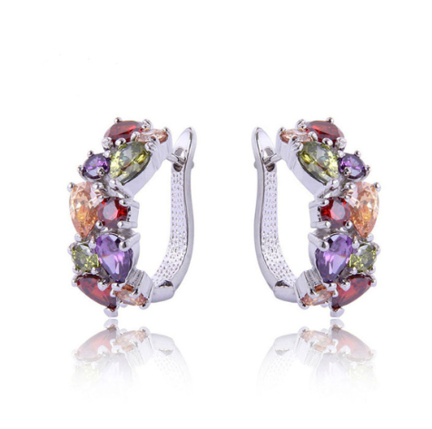 Zircon Ear Clip Luxury Earrings for Women. Product information: Treatment Process: Electroplating Color: colorful, pink, green, sky blue Applicable people: women Material: Alloy Shape: drop-shaped. Packing list: Earrings *1pair. Product Image.