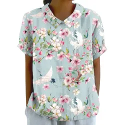 Summer Lapels Short Sleeve Elegant European And American Style Women Top - 8 Models D758-M - View 1