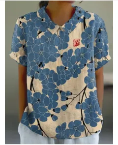 Summer Lapels Short Sleeve Elegant European And American Style Women Top - S49Tk8E20241311V-S - View 1