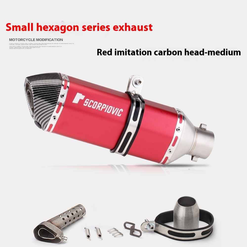 Motorcycle Modified Exhaust Pipe Small Hexagonal – Red Imitation Carbon Head
