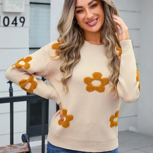 Women's Sweater Personalized Flowers Plus Size Tide Apricot And Yellow - Shop at LoveMi