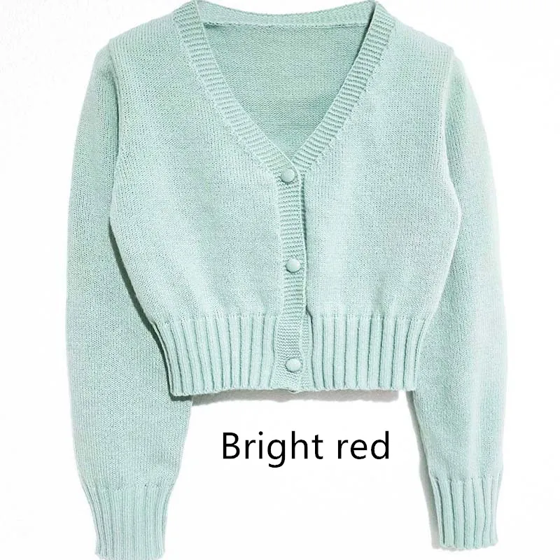 V-neck Long Sleeve Short Coat Sweater - Bright Red