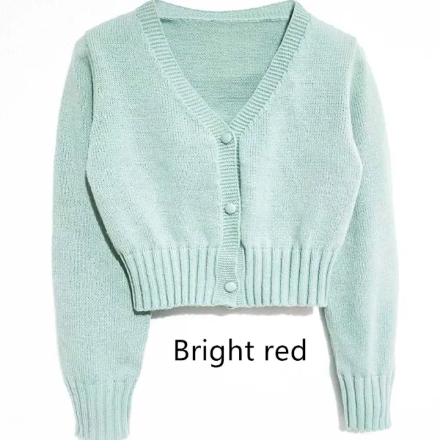 V neck Long Sleeve Short Coat Sweater Bright Red - Shop at LoveMi