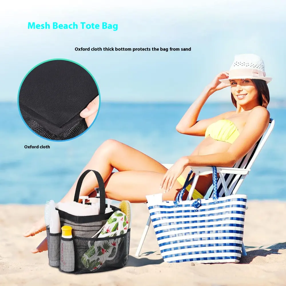 Beach Mesh Toiletry Bag Buggy Bag Handbag 8 Pockets