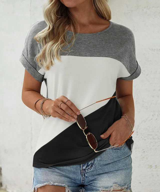 Women's Short Sleeve Loose Top Printed Drop Shoulder Qr27131 L - Shop at LoveMi